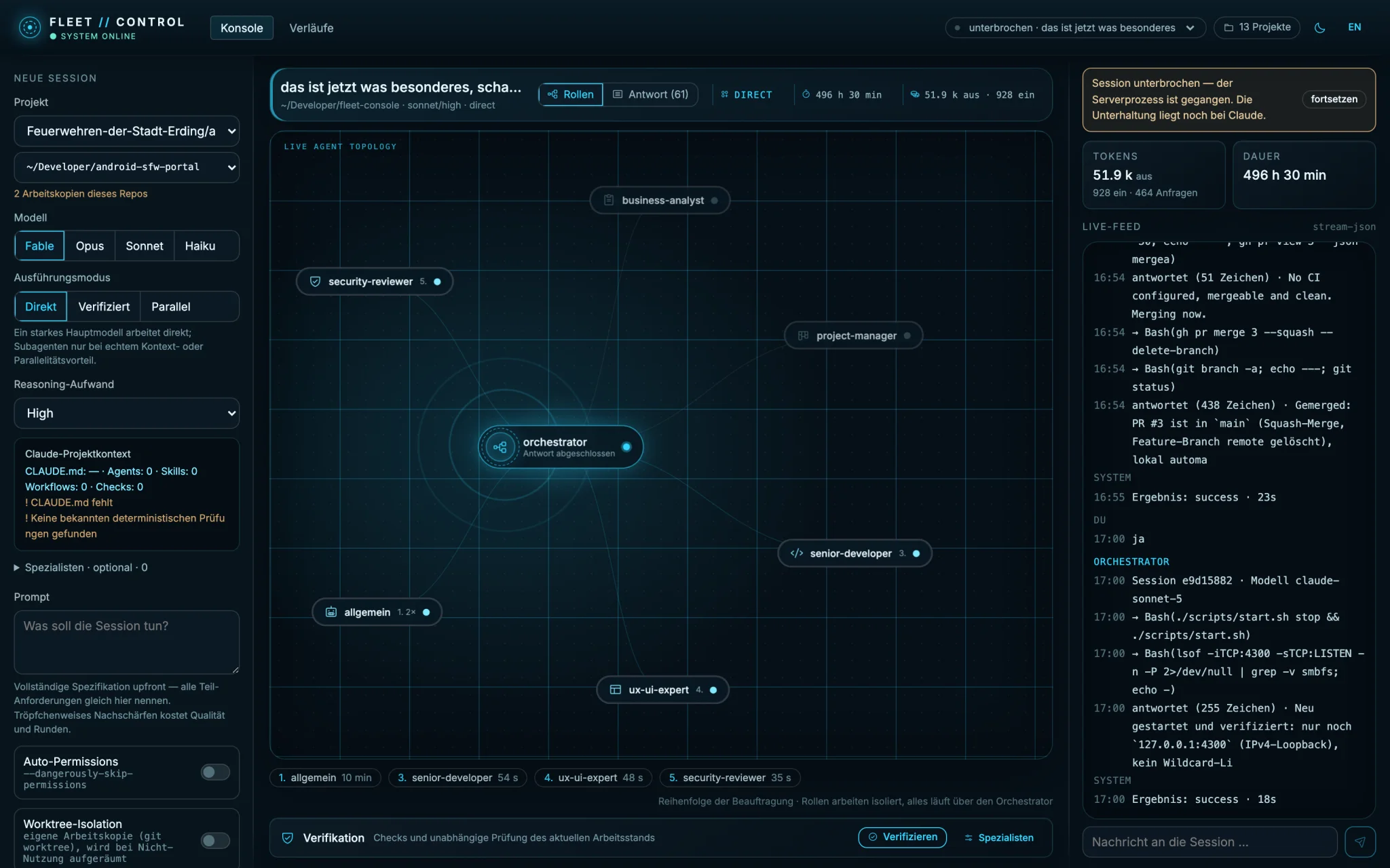 Fleet Console im September 2026: Betriebsart, Verifikationskarte und eingeklappte Spezialisten
